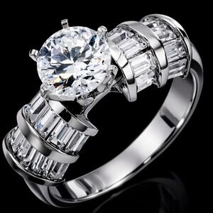 1.5ct Round Cut Solitaire Baguette Diamonique cz Engagement Ring Silver QVC